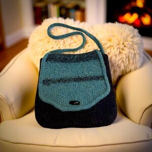 Black and Blue Handmade Felted Purse Handbag One-of-a-Kind